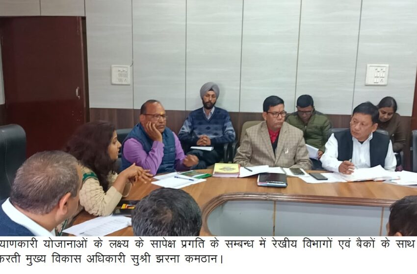  मुख्य विकास अधिकारी सुश्री झरना कमठान ने रेखीय विभागों के साथ बैंक के प्रबन्धकों एवं प्रतिनिधियों के साथ बैठक की।