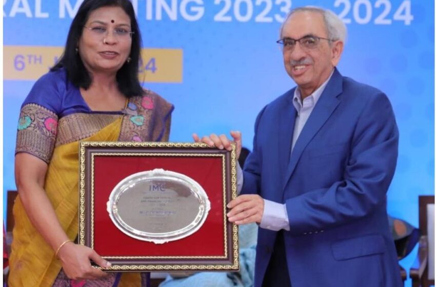  यूनियन बैंक ऑफ इंडिया की प्रबंध निदेशक एवं सीईओ सुश्री ए. मणिमेखलै को बैंकिंग और वित्तीय सेवाओं के लिए प्रतिष्ठित आईएमसी लेडीज विंग पुरस्कार से सम्मानित किया।