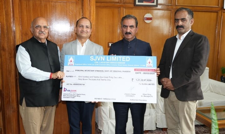 एसजेवीएन ने हिमाचल प्रदेश सरकार को वित्तीय वर्ष 2024-25 के लिए 121.33 करोड़ रुपए का अंतरिम लाभांश अदा किया