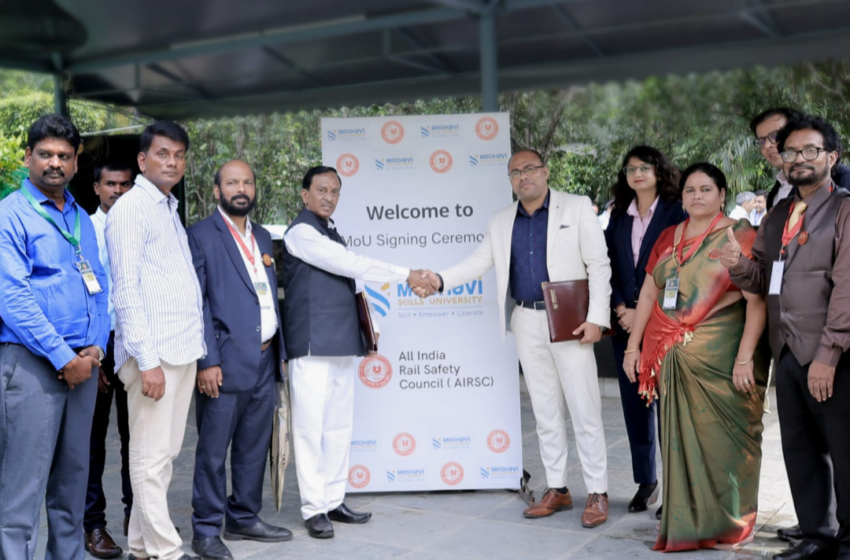  मेधावी स्किल्स यूनिवर्सिटी और ऑल इंडिया रेल सेफ्टी काउंसिल के बीच रेल सुरक्षा और तकनीक में वैश्विक उत्कृष्टता केंद्र स्थापित करने हेतु समझौता ज्ञापन पर हस्ताक्षर किए।