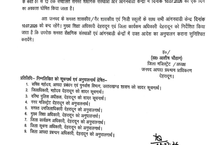  बारिश के रेड अलर्ट को लेकर कल का अवकाश।